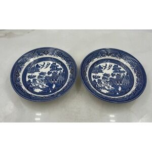 VTG Churchill Blue Willow Pattern Soup Bowl England Chinoiserie 8" Set of 2